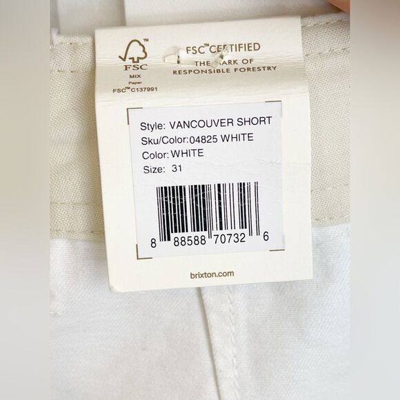 Brixton Vancouver Chino cargo utility Shorts in crisp white 31. NWT - Picture 10 of 12